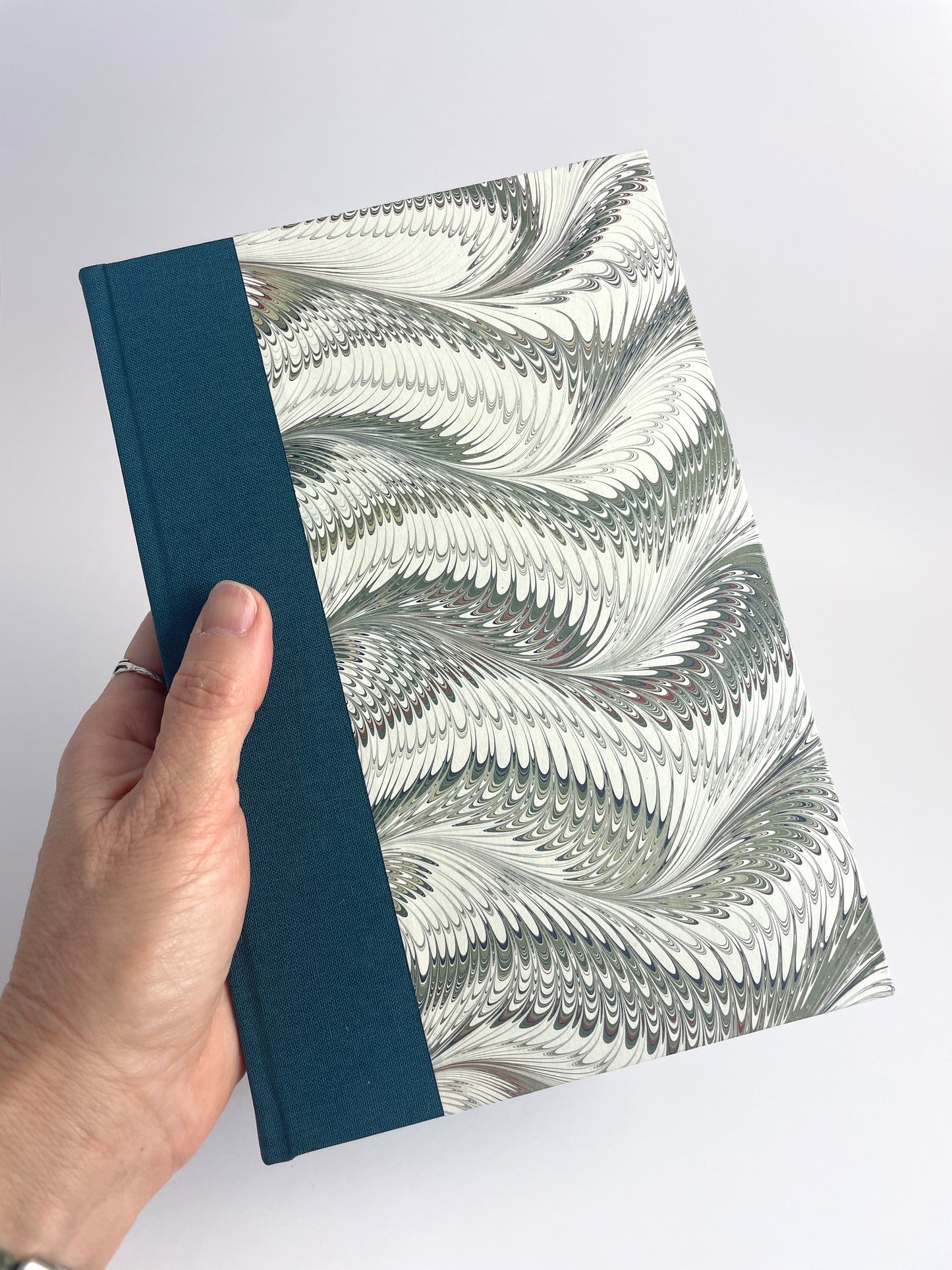 Journal, Ocean Blue Linen, Green Marbled Paper