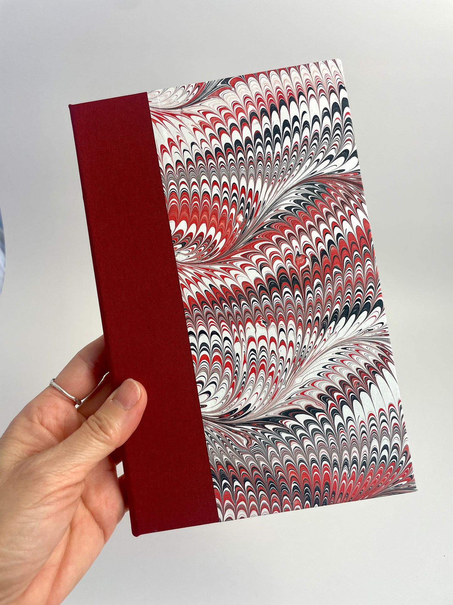 Note Pad, Red Silk, Red and Black Marbled Paper