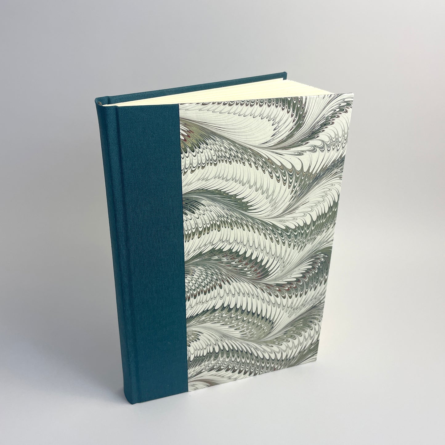 Journal, Ocean Blue Linen, Green Marbled Paper