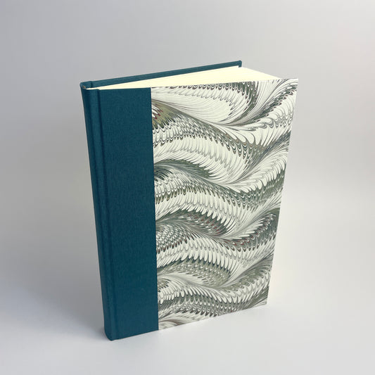 Journal, Ocean Blue Linen, Green Marbled Paper