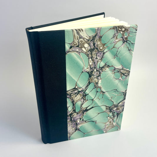 Journal, Black Linen, Green Marbled Paper