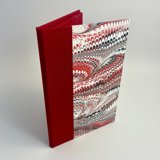 Note Pad, Red Silk, Red and Black Marbled Paper