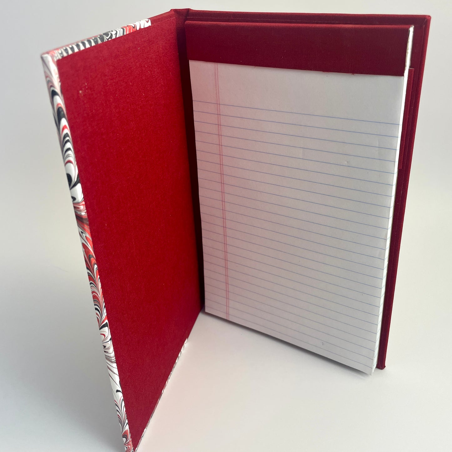 Note Pad, Red Silk, Red and Black Marbled Paper