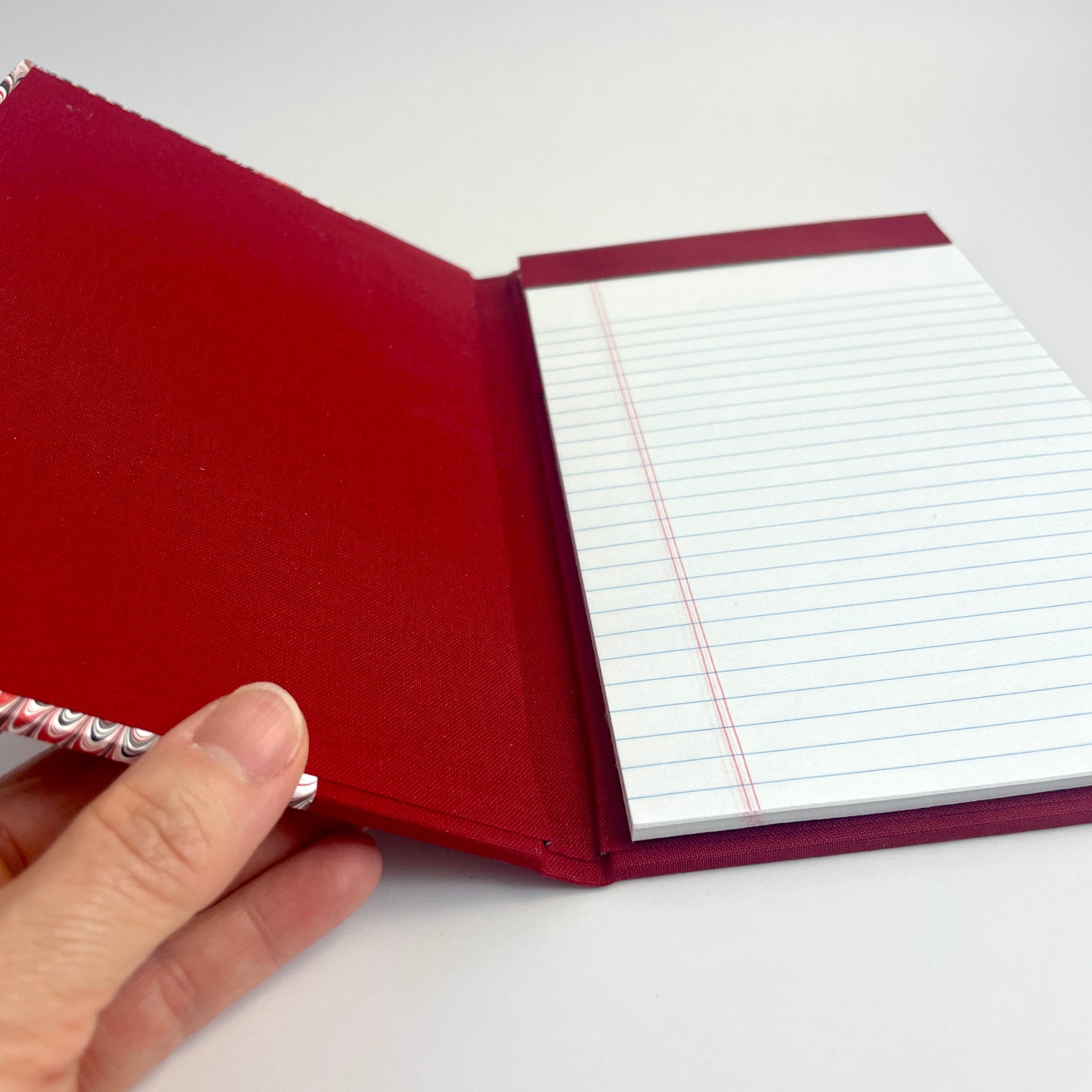 Note Pad, Red Silk, Red and Black Marbled Paper